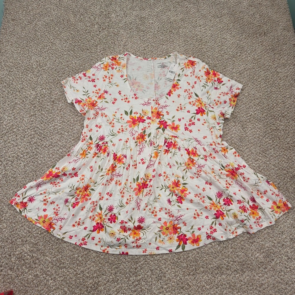 NEW Lane Bryant Swing Short Sleeve Scoop Neck Babydoll Tee 14/16 - White Floral